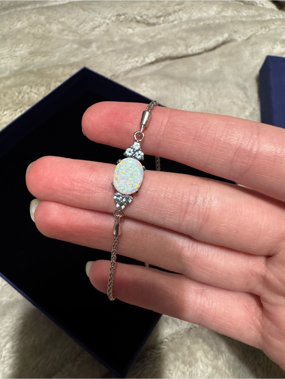 Sterling Silver Opal Oval Bracelet - White Opal Accent